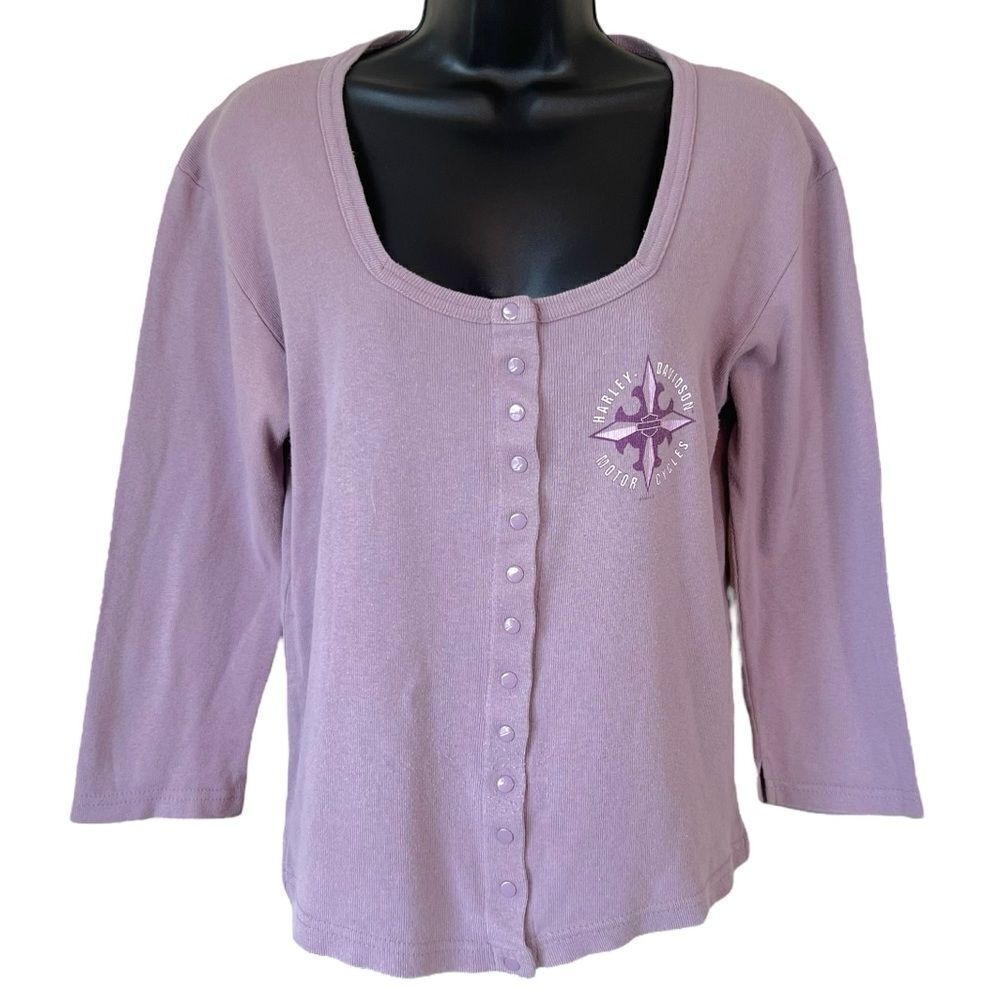 Vintage Y2K Harley-Davidson Grove’s Winchester VA Lavender Snap Front Shirt
